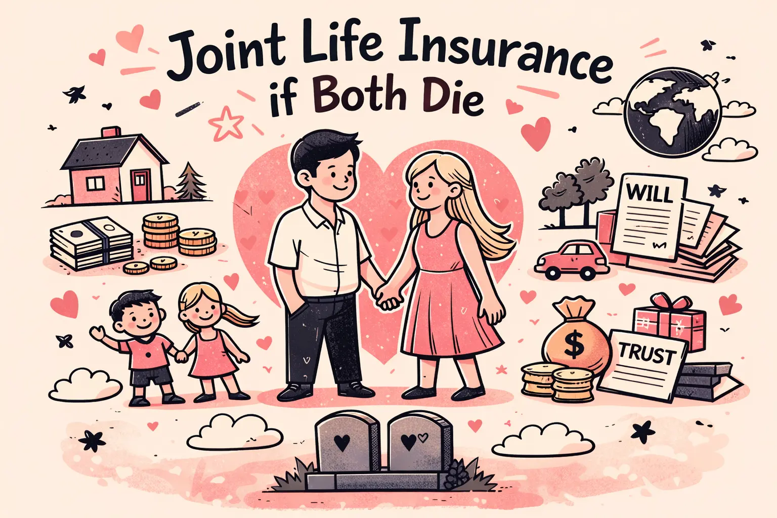 Couple with joint life insurance coverage, family home, and estate planning documents